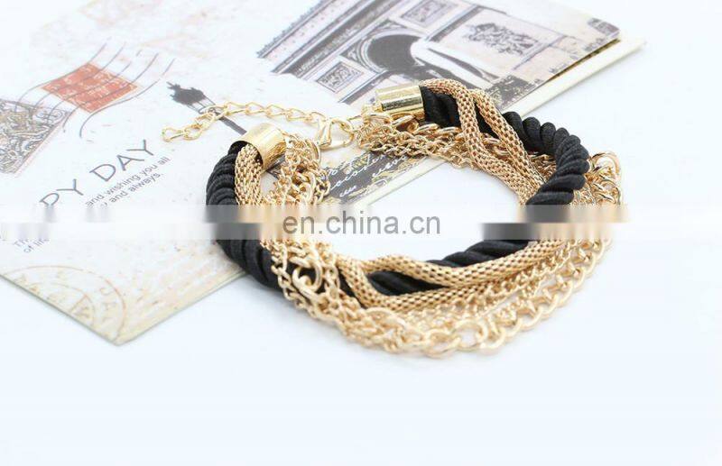 Cheap Fashion Multi-layer Adjustable Geometric Weave Braid Leather Bracelets & Bangles with Alloy Chain