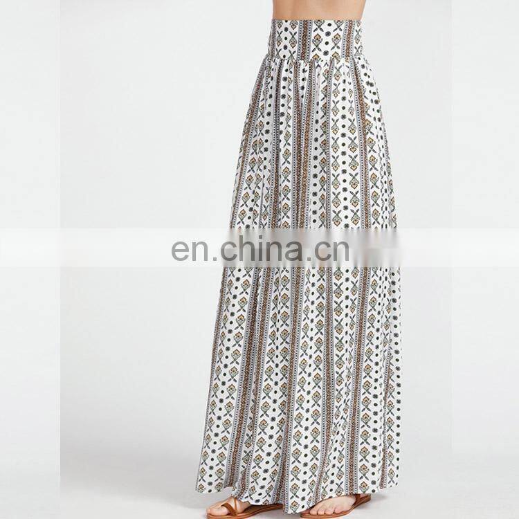 Long Skirt And Blouse Designs Ornate Print Wide Waistband Maxi Skirt