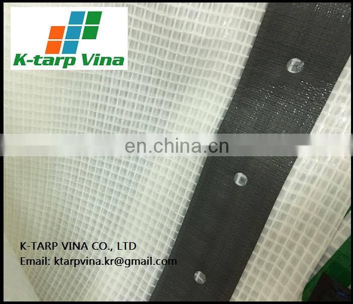 3.2x50m, Leno Transparent scaffolding with logo, Roll type, pre-punching holes, webbing reinforced band