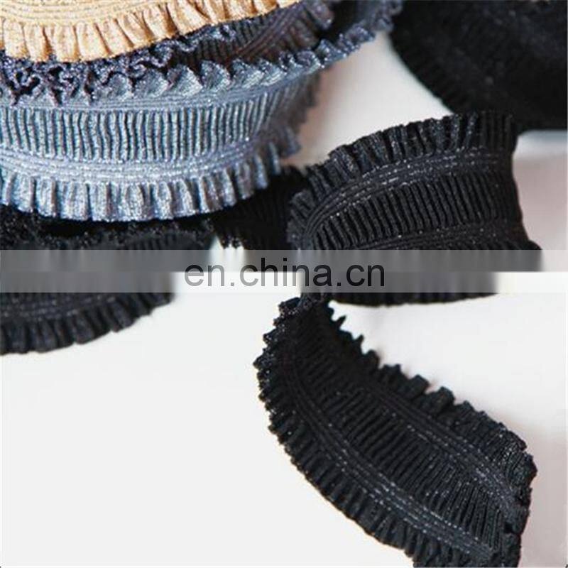Fabric Elastic Ruffles Ribbon Band,Black White ruffle elastic tape