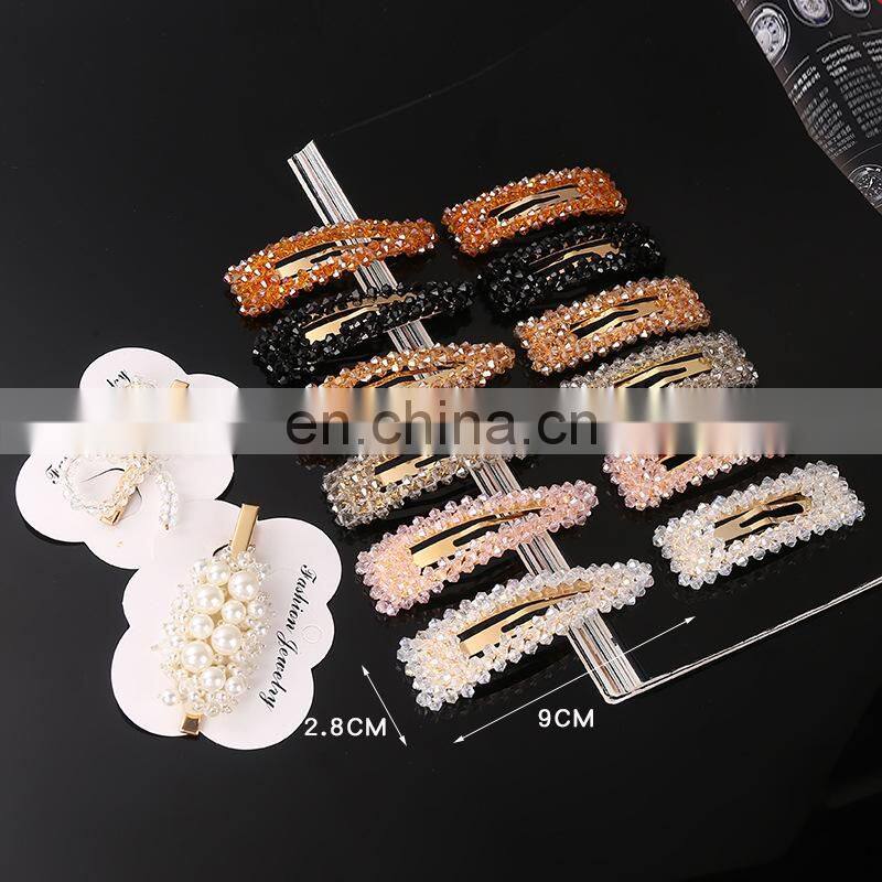 RTS Wholesale Custom Hair Accessories Fashion Girls Flat Hairgrip Hair Pin Crystal Rhinestone Barrette Hair Clips For Women