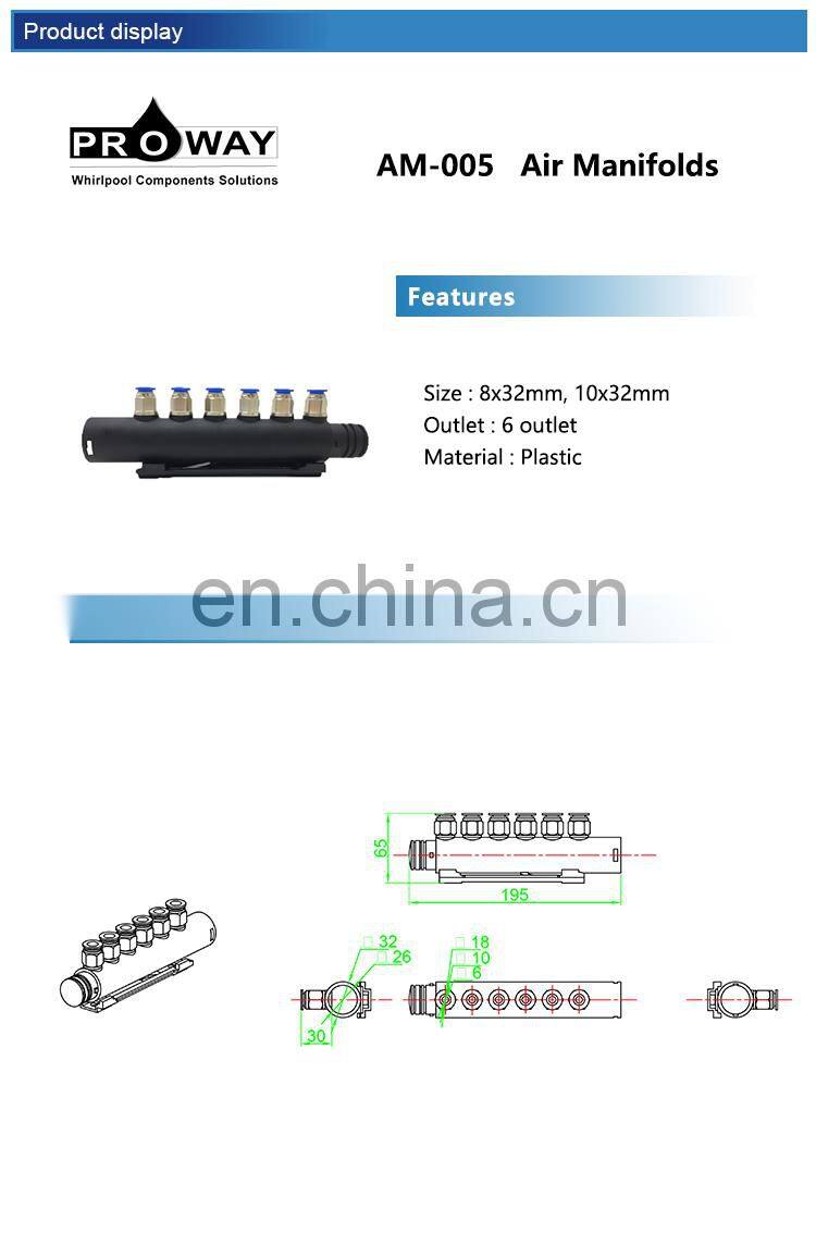 Bathtub Fitting Plumbing System Accessories 6 Outlets PVC Pneumatic Air Manifold