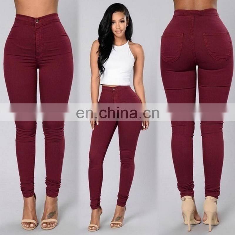 Sexy high waist elastic pencil skinny candy color ladies jeans sport