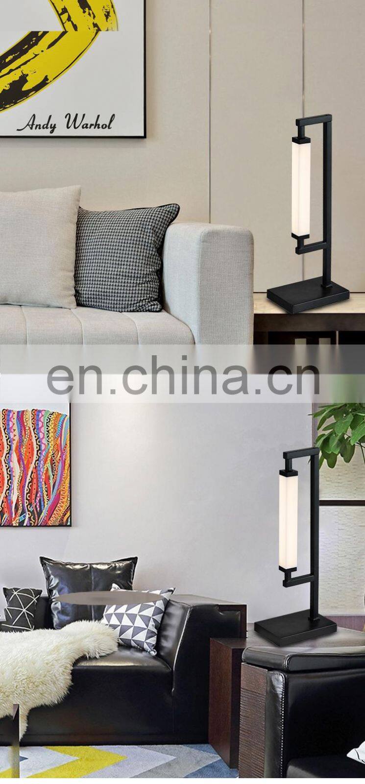 HUAYI New Design Bedroom Office Decoration Black Iron Aluminum Luxury LED American Table Lamps