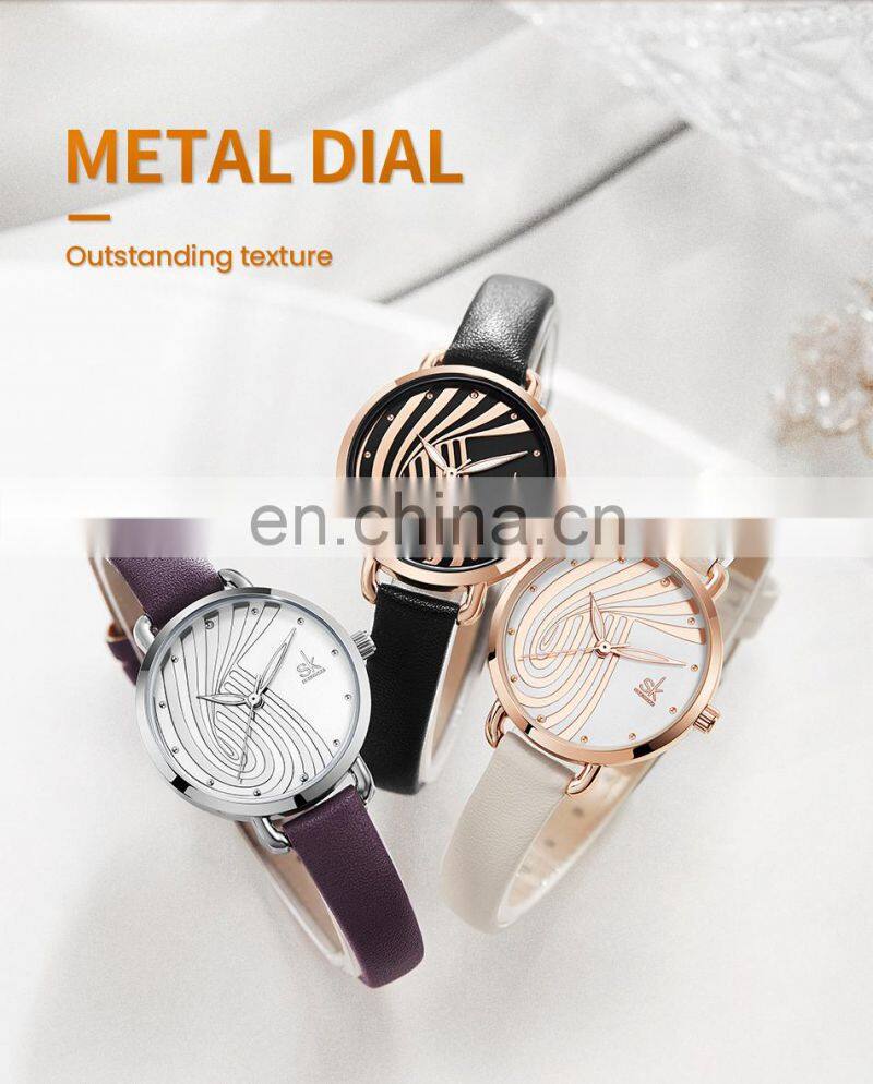 SHENGKE SK0153L Casual Woman White Leather Watches branded watches for girls