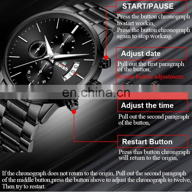 SWISH SW917 Brand Men's Watch Imported Quartz Movement Rolling Date 30M Waterproof Simple Wind Stainless Steel Men Sports Watch