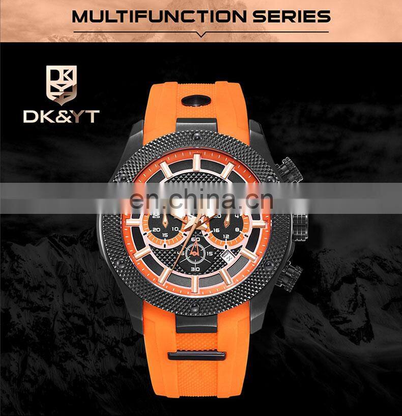 High quality rose gold case blue dial and silicone band dress steel chronograph sports watch men custom logo