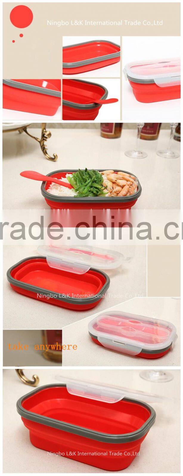 Reusable foldable lunch box, collapsible lunch box,silicone lunch container with lids