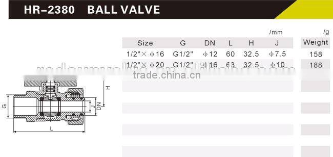 HR2380 factory manufacture forged brass DN15 pex pipe water aluminum handle ball valve