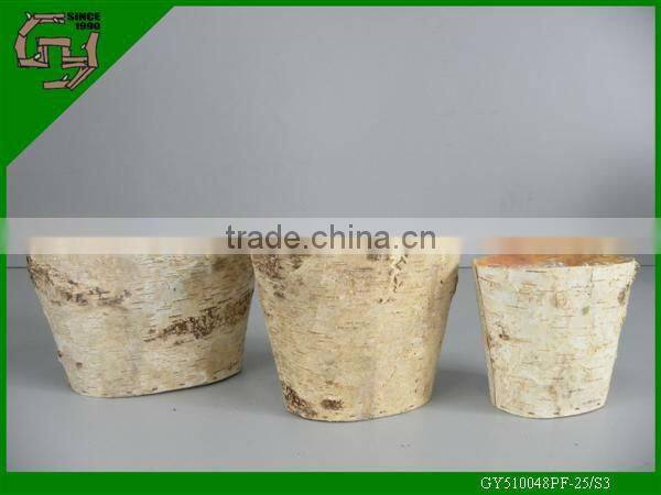 birch bark planter oval wooden flower pot with plastic lining