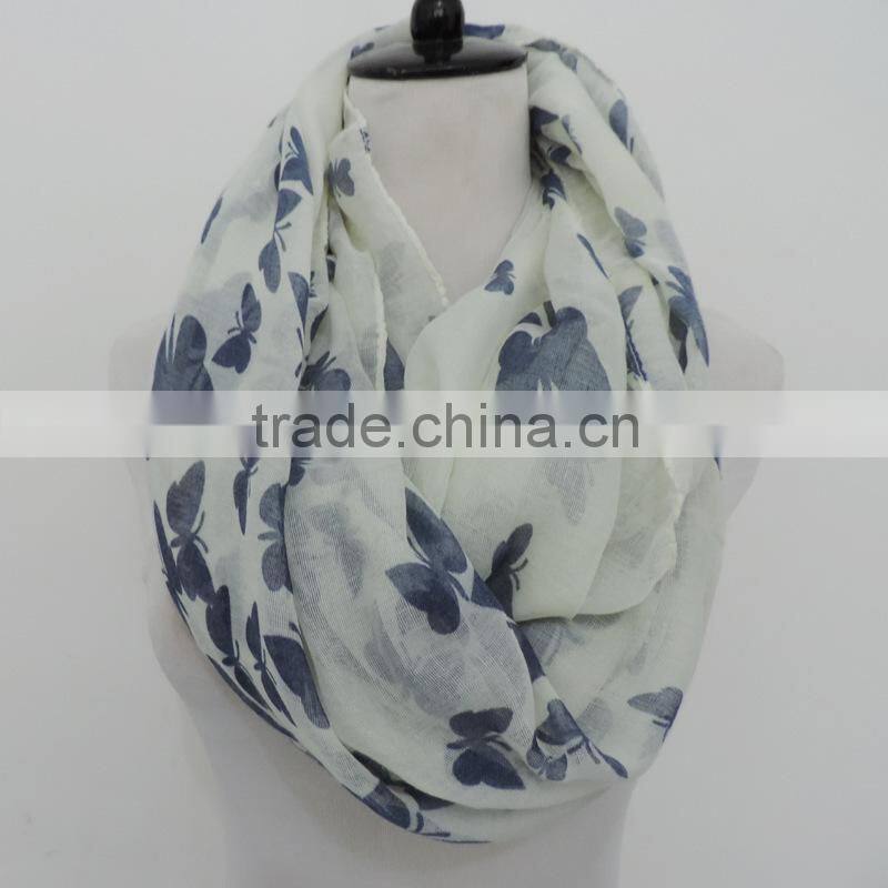 Wholesale Hot Hit New Pattern Butterfly Printing Polyester Cotton Infinity Scarf