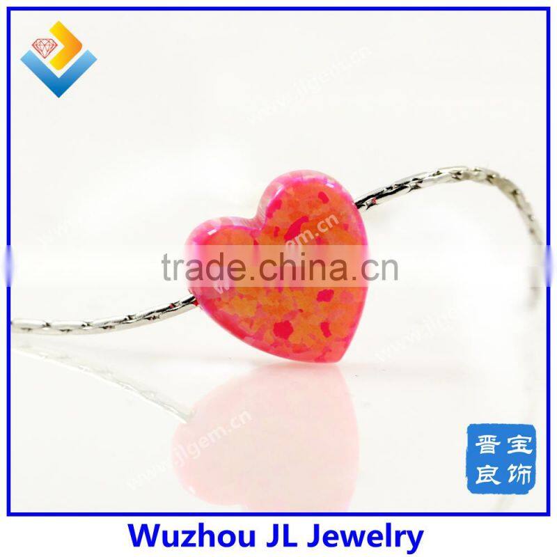925 sterling silver bamboo chain bracleet with heart shape pendant synthetic opal bracelet