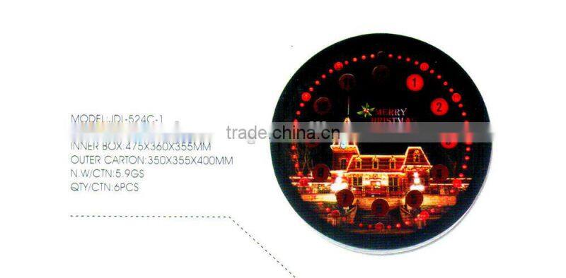 Round Luminous Christmas Decoration Led Wall Clock/ Red Circle Ring Lighted Led