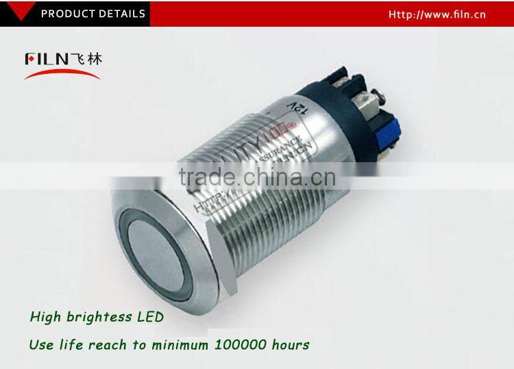 FLM19SS-F11-EP-S 19mm Stainless 24v green led metal momentary screw terminal high quality push button switches