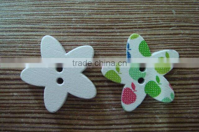 23mm cute painted wood button flower shape