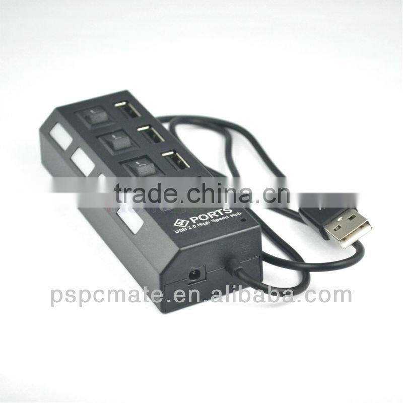 4 Port USB 2.0 Hub Cable Adapter with ON/OFF Switch With LED light