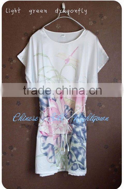 Comfortable And High Quality Satin Sleepwear Nightgown Night dress Robes Chinese painting style