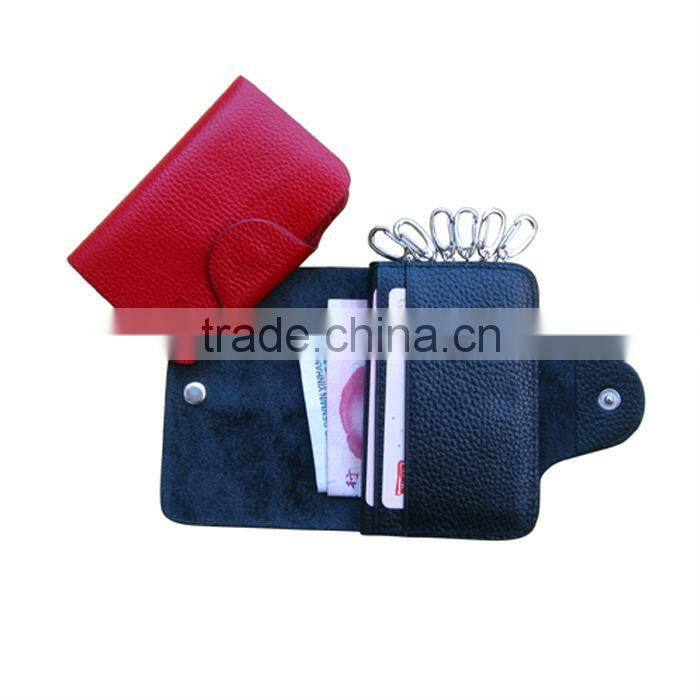 Leather key card wallets holder with hooks