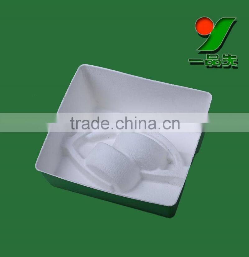 100% Biodegradable sugarcane molded paper pulp tray. Composable Earphone and Headphone Packaging Trays
