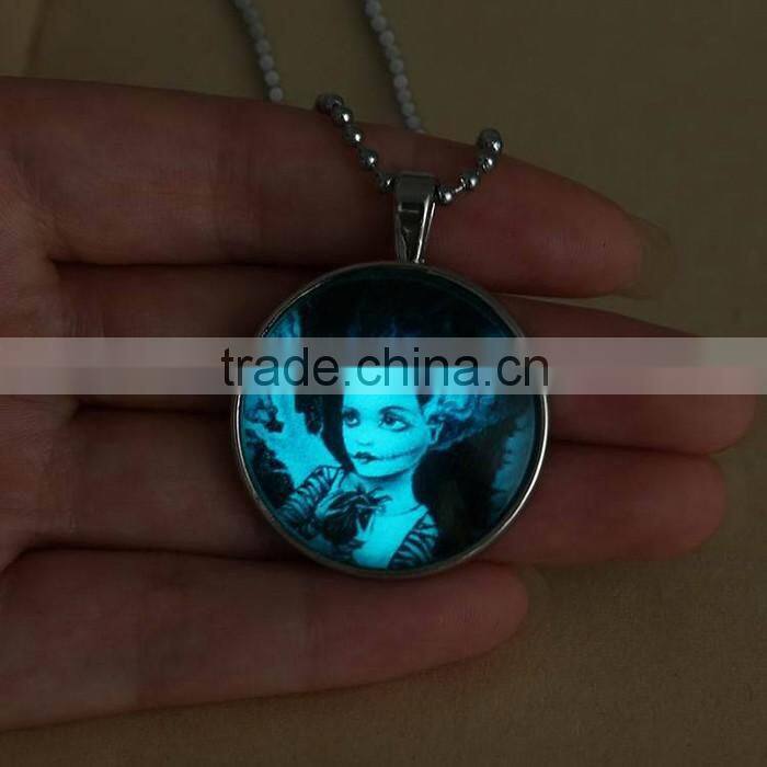 Long hair witch pattern glass gemstone necklace Halloween jewelry wholesale