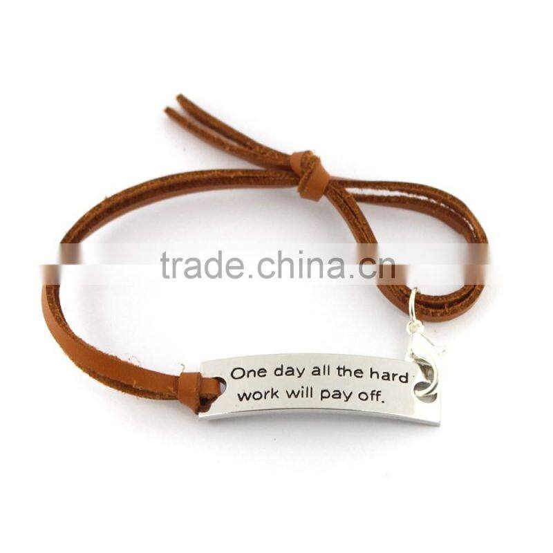 2016 Fashion Leather Word Bracelet Personalized Engraved Bracelets Wholesale
