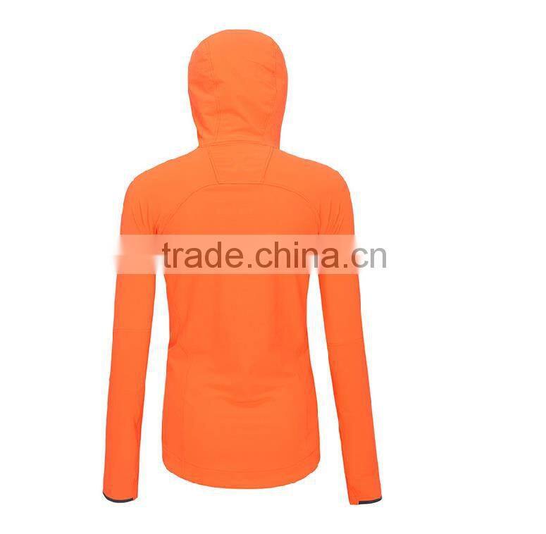 custom women OEM hooded orange softshell jacket for spring