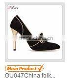 O6 Wholesale fashion winter ladies knee high long boots calf skin and fine elastic leather ladies boots