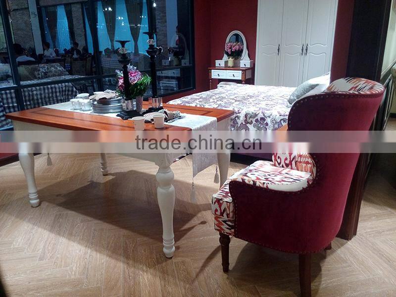 Embossed Solid Wood Dinner Table, White Dining Table Home Living Room