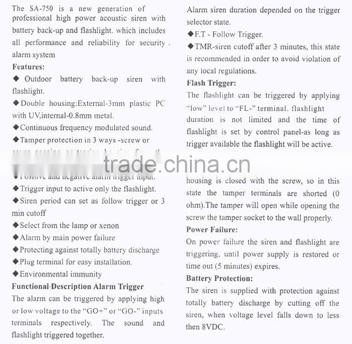 CE Approved Burglar alarm door alarm siren strobe siren piezo alarm strobe siren 12V SL-750