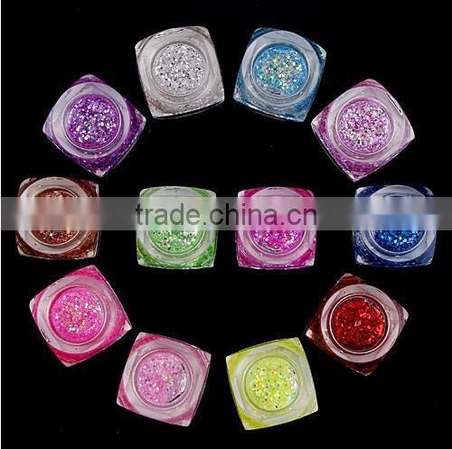 12 colors glass bottle nail art UV color gel skiny sequins kit gel polish