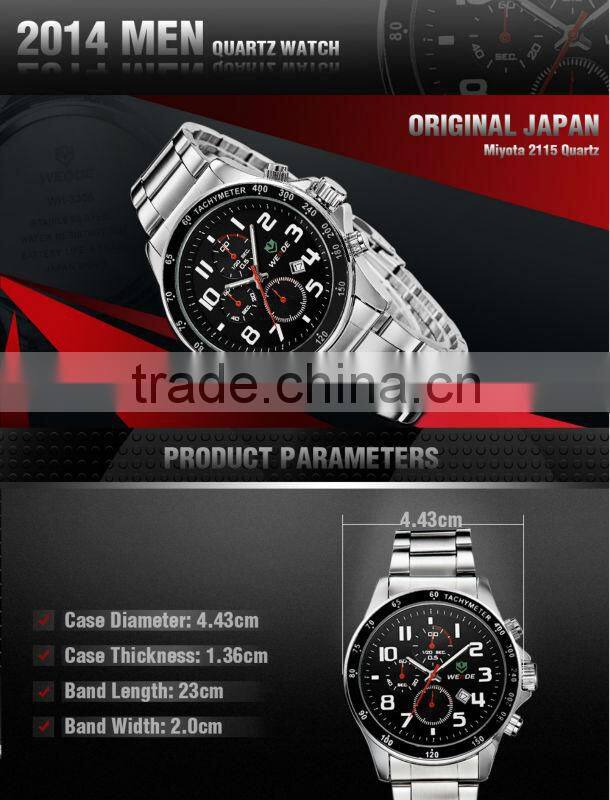 Fashion WEIDE Men Full Steel Watch Black Dial Japan Quartz 3ATM Waterproof Diving Military Men Sports Watches Relogio Masculino