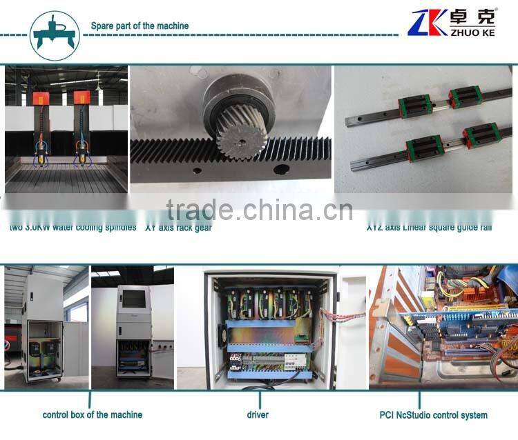 Z 500mm two heads cnc router stone cutter for marble granite ZK-1530 1500*3000mm