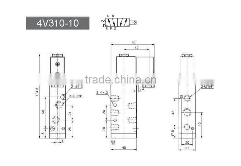 12V 2.5W Solenoid Air Valve 5port 2position BSP 4V310-10 Pilot-operated Type