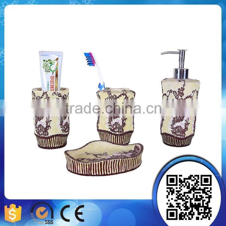Dongguan direct classical painting flower resin bathroom accessories set for wholesale