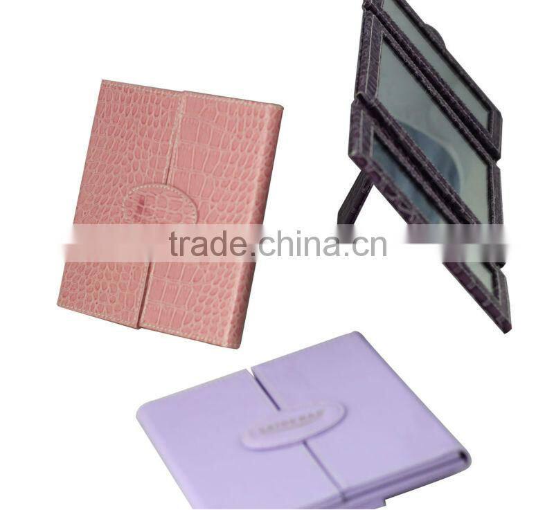 Leather stand cosmetic 3-side desktop vanity mirror