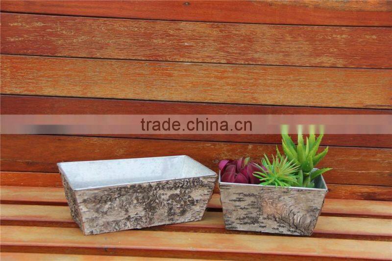 Simple Wooden Design Christmas Decoration Garden Outdoor Metal Bark Flower Pot for 2016 Christmas Square Metal Bark Flower Pot