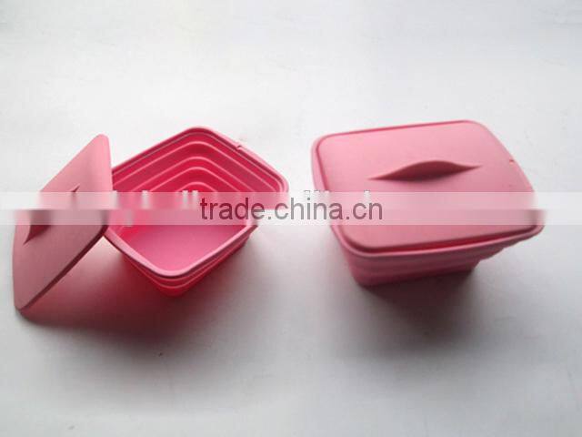 Silicone Collapsible food box with lid space saving lunch box microwave oven bowl