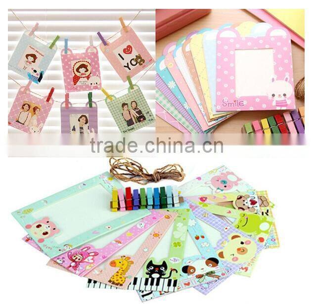 DIY Suspension Type Paper Frame Photo Wall With Hemp And Rope Clip-Set of 6 Pcs