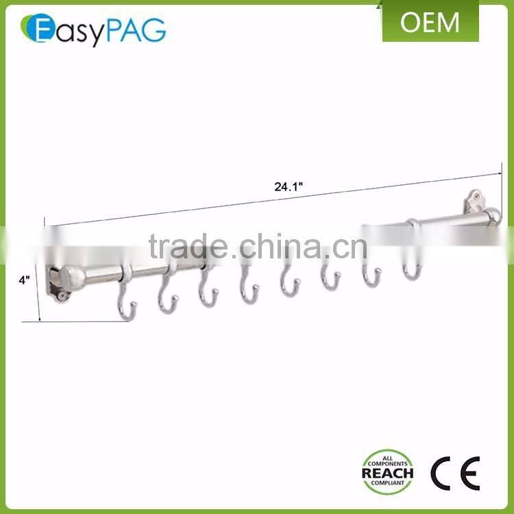 EayPAG Wall Mount Rail Bar and 8 Hooks Kitchen Organizer ,201 Stainless Steel
