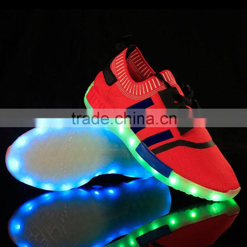 2016 The Newest Flyknit Fabric Colourful Lights LED shoe