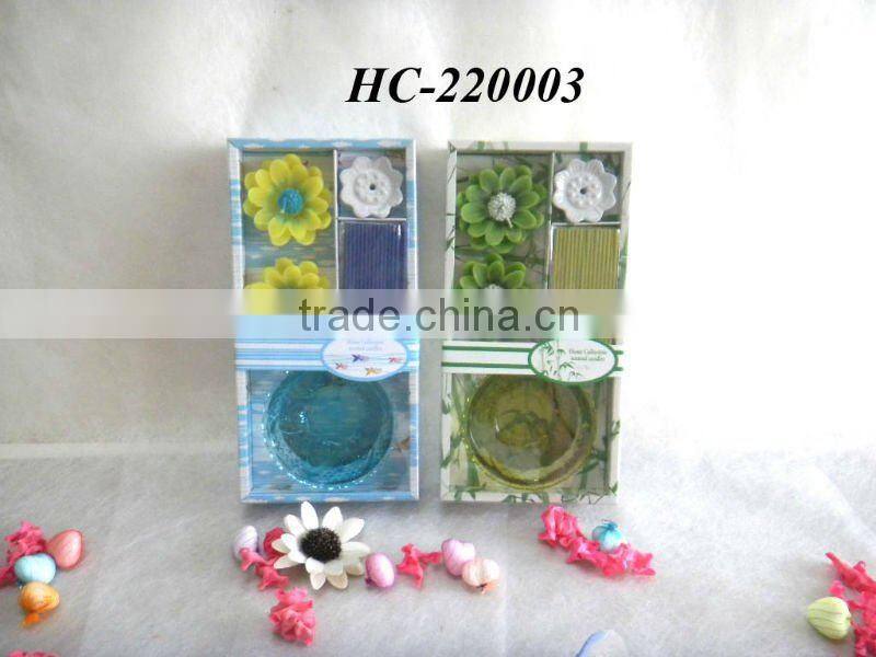 flower candle with incense stick and holders set