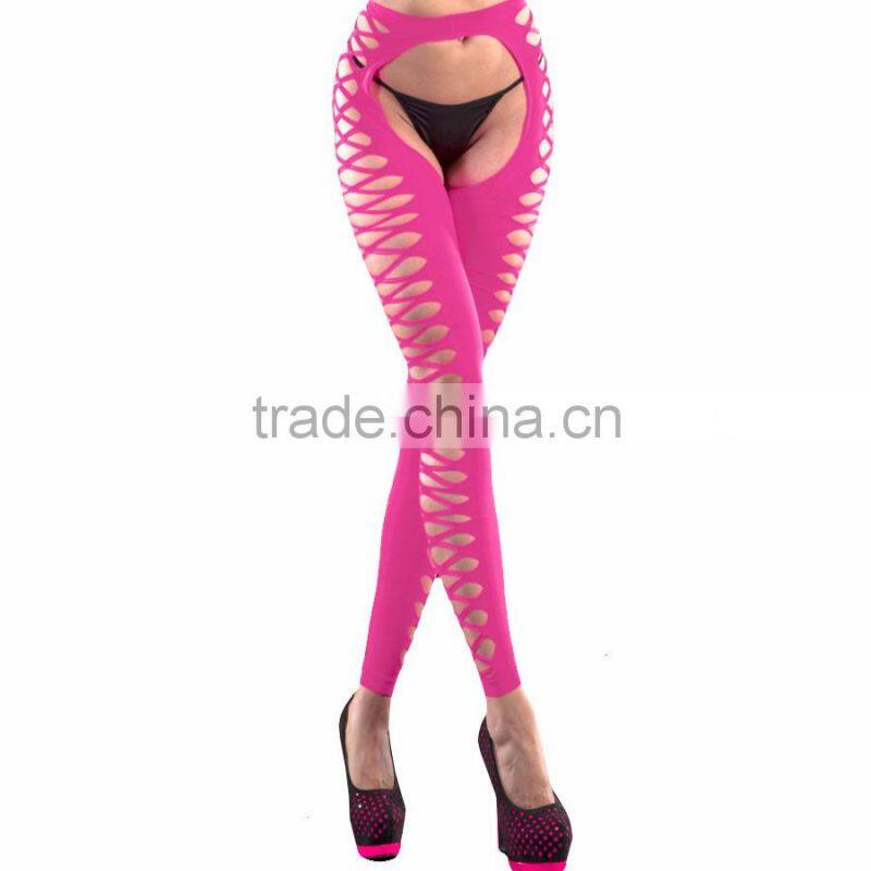 Opaque Pink Crotchless Women Pantyhose