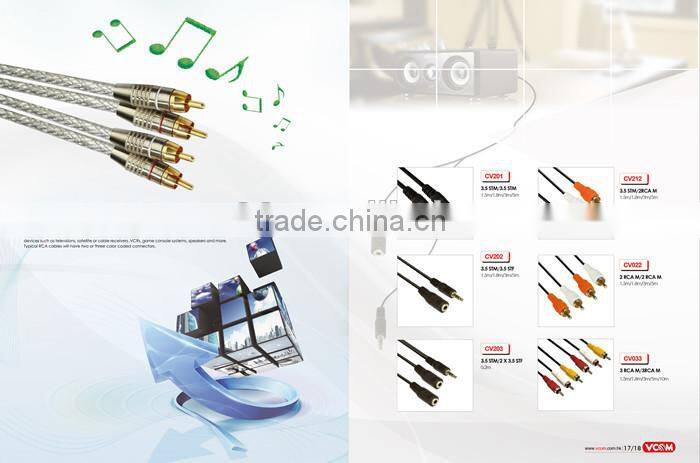 2015 Top Selling RCA Cable 1.8m 3RCA Jacks to 3RCA Jacks