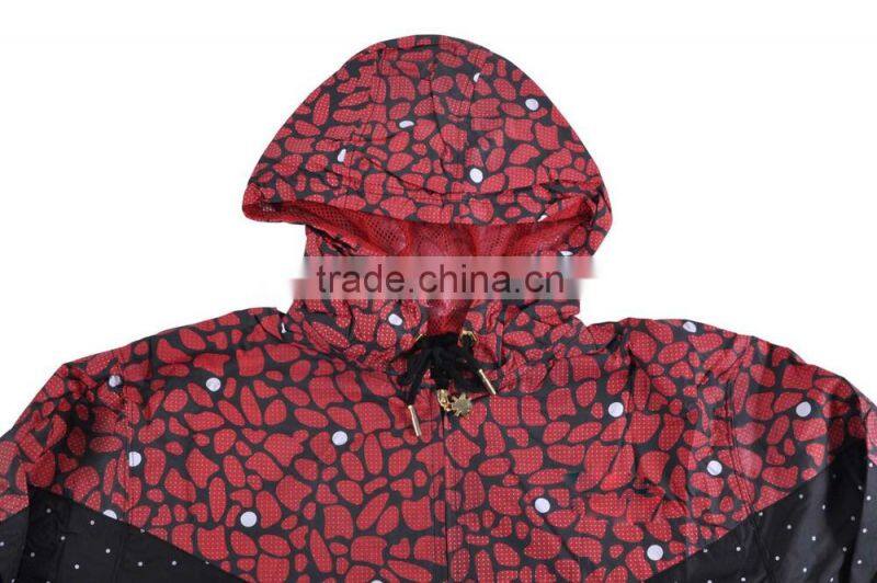 Winter Rain Hoodie Dot Mesh Lining Printed Nylon Polyester Windbreaker Jacket