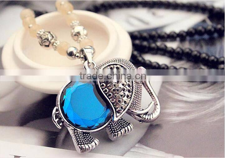 Thailand blue crystal elephant long chain necklace