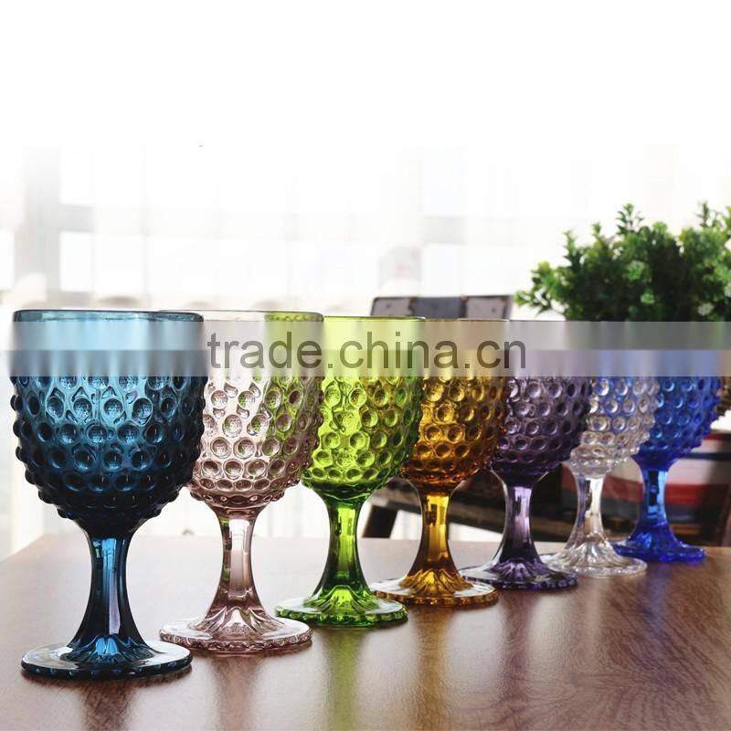 embossed thick colored stem wine glass