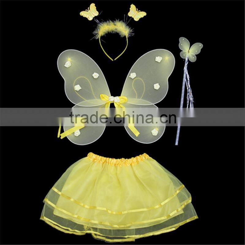 HOT Kids Festival Single Layer Rose Tie Butterfly Fairy Wings Magic Wand Headband Costume Set/Birthday Party Performance Supply