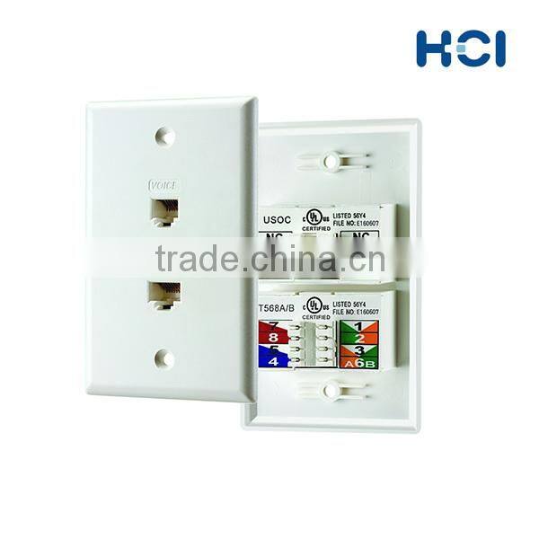 US Type 2 Port Voice and RJ45 Cat5e Data Faceplate