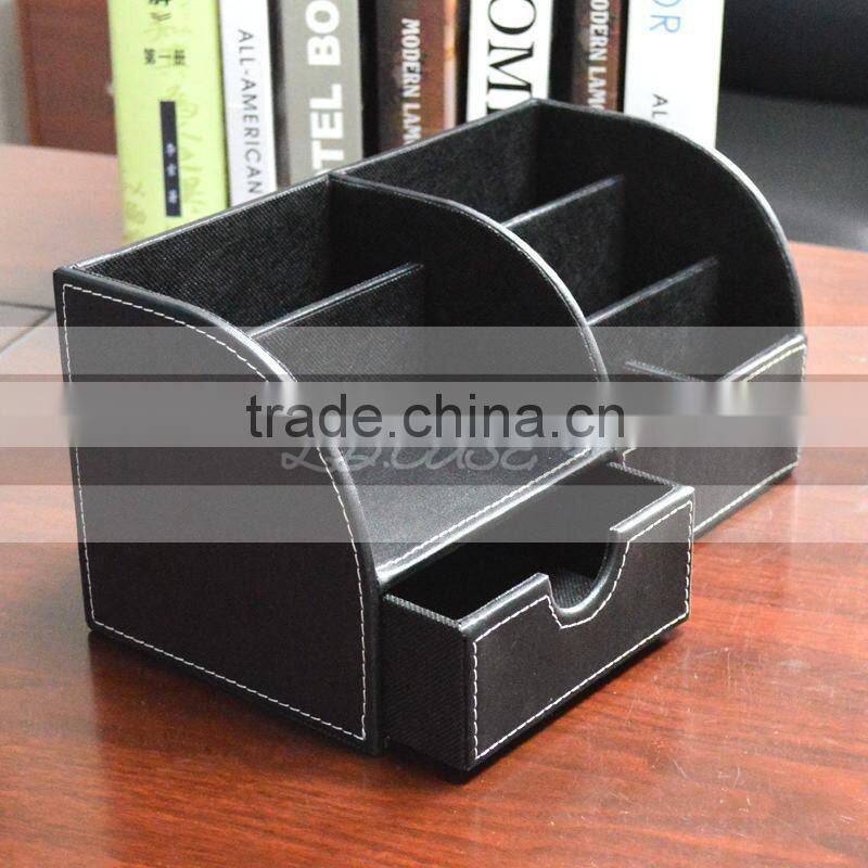 PU Leather TV Remote Control Holder, wall mount bracket mobile phone holder, desk organizer for hotel use