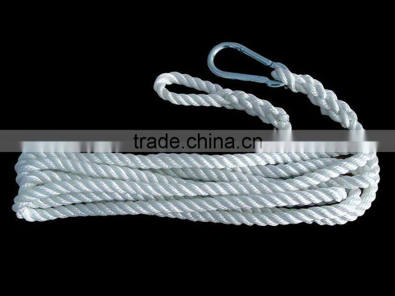 white color 18mm 3 strands twisted polyester rope with loop